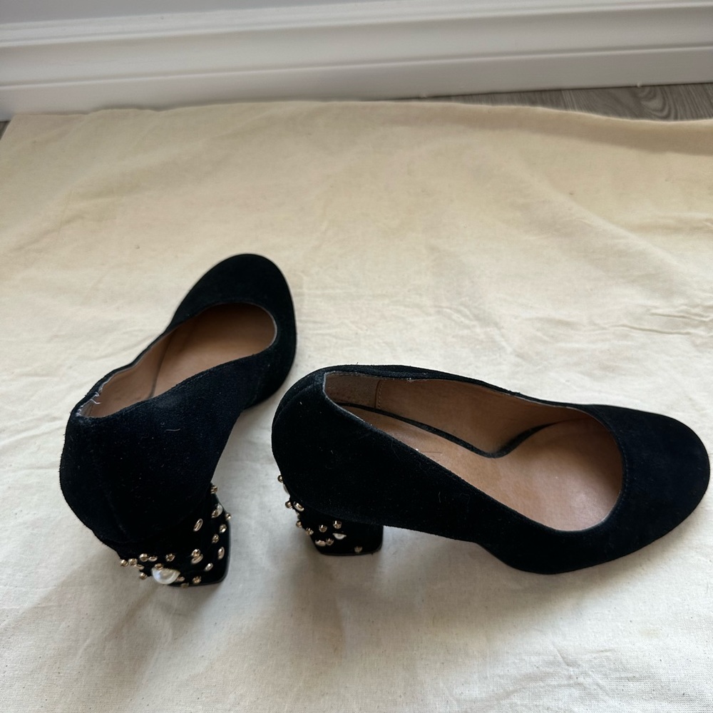 Black Velvet Pumps with Pearl & Gem Embellished - Picture 8 of 10